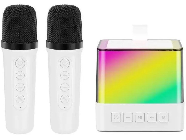 Портативна Bluetooth колонка K18 з LED підсвічуванням 2 мікрофони білий G6322 фото