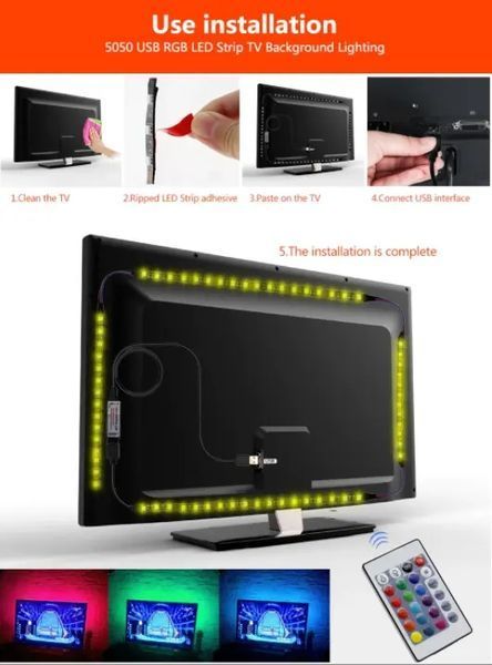 Стрічка світлодіодна RGB 5050 2м з пультом для підсвічування телевізора, монітора, меблів від USB sp5521348 фото