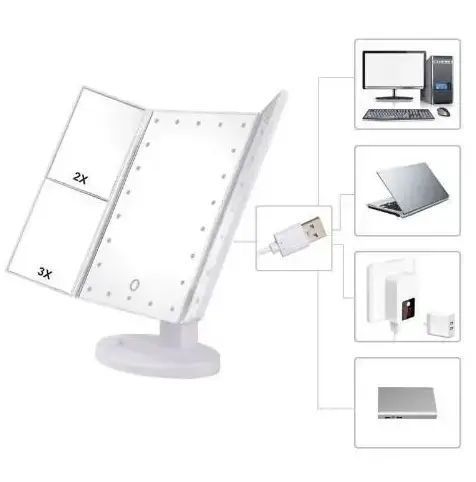 Дзеркало потрійне для макіяжу Superstar Magnifying Mirror із LED-підсвічуванням прямокутне зі збільшенням nav200119 фото
