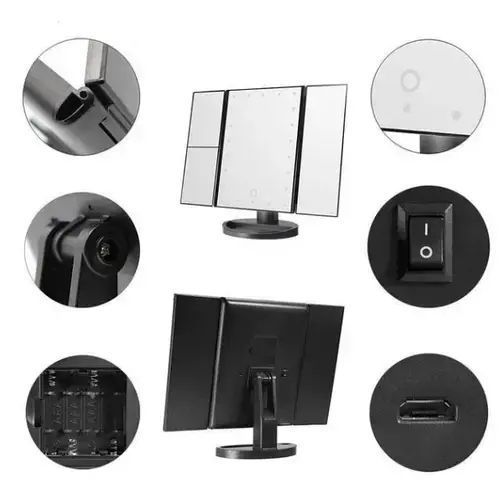 Дзеркало потрійне для макіяжу Superstar Magnifying Mirror із LED-підсвічуванням прямокутне зі збільшенням nav200119 фото