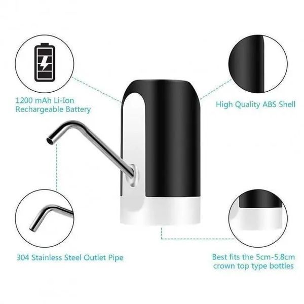 Електрична помпа для бутильованої води Automatic water dispenser з підсвічуванням на сулію 19 л Чорний 205301258 фото