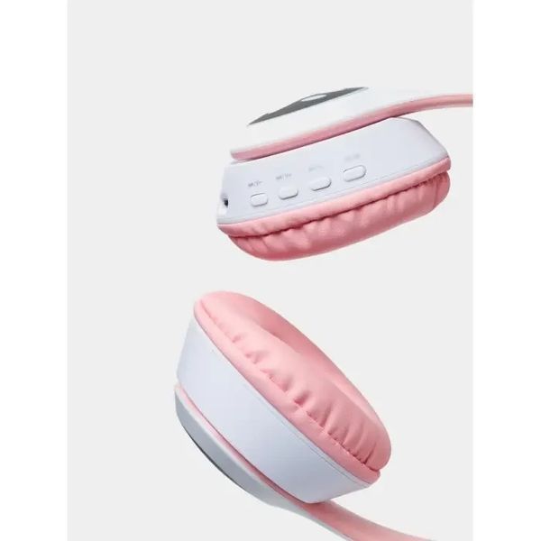 Бездротові навушники з котячими вушками Cat MZ-023 Гарнітура RGB-підсвіткою FM microSD Рожеві PINKMZ023 фото