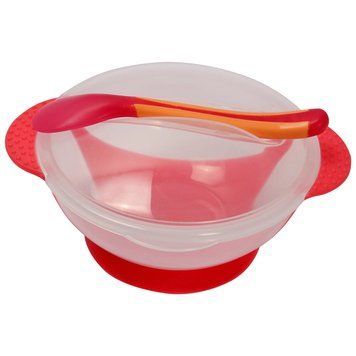 Тарілка на присосці прозора MGZ-0100(Red) з термоложкою та кришкою MGZ-0100(Red) фото