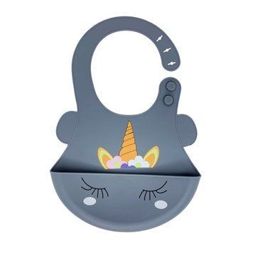 Слинявчик силіконовий "Єдиноріг" MGZ-0615(Grey) з кишенею MGZ-0615(Grey) фото