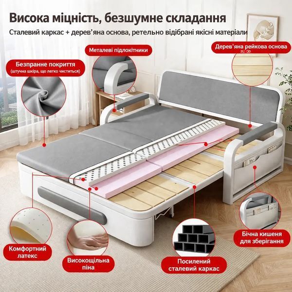 Розкладний диван-ліжко з колесами 2 в 1 / Складане ліжко для дому 192х82х65 см M17664 фото