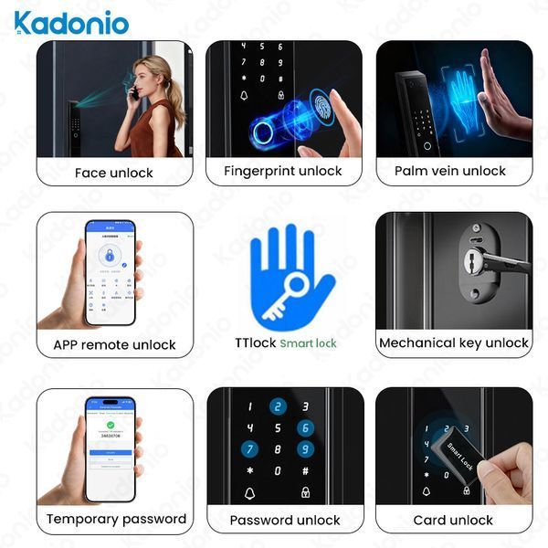 Дверний дзвінок з функцією розпізнавання облич LD SMART, біометричний сканер відбитків пальців, око/розумна камера/дверний замок 2055413 фото