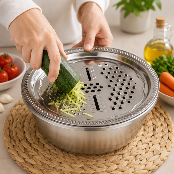 Набір 3в1 (миска, терка, друшляк) нержавіюча сталь / Терка-овочерізка для кухні 26 см 2054716/1 фото