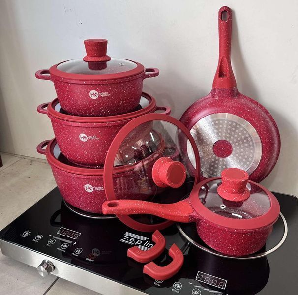 Набір каструль із гранітним антипригарним покриттям Higher Kitchen НК-316 з 12 предметів Червоний НК316RED фото