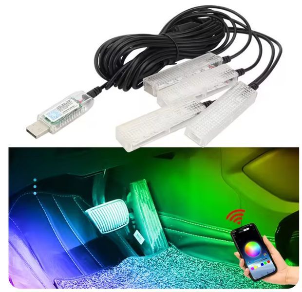 Автомобільна RGB-підсвітка салону з підтримкою програми 4 шт USB LONG124 фото