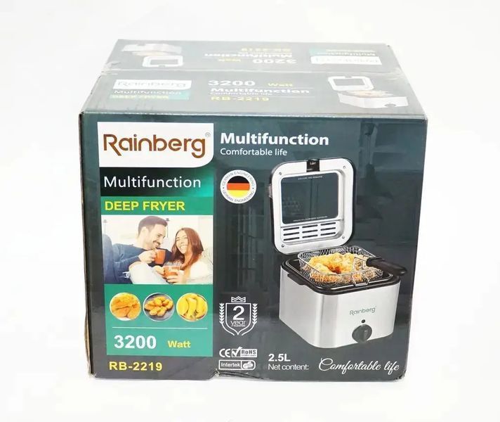 Електрична фритюрниця Rainberg RB-2219 з терморегулятором і кришкою для фрі 2.5 л 3200 Вт RB2219 фото