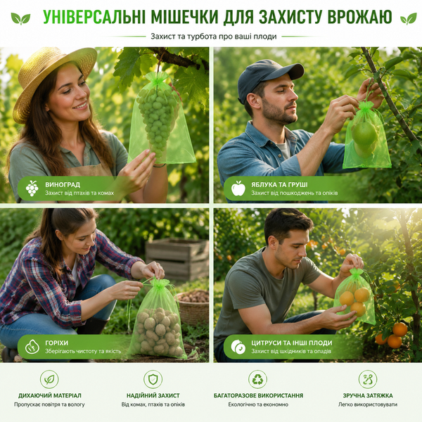 Мішечки сітка з органзи для винограду 30х20 см / Мішечки для захисту рослин комірка 0,5 мм Зелений KAR124 фото