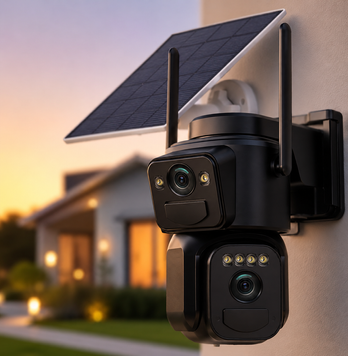 Вулична камера з двома об'єктивами та сонячною панеллю 360&deg; 1080P WiFi (сигналізація, прожектор, датчик руху, нічне бачення та двостороннє аудіо) G6554 фото