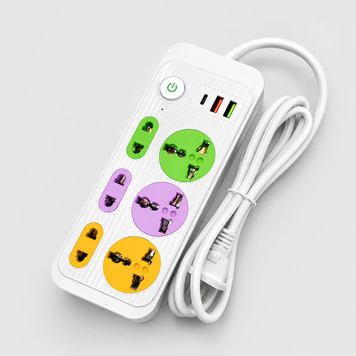 Мережевий фільтр 2м, 2500Вт, 6&times;220В, 2&times;USB, 1&times;Type, WL-1 / Подовжувач з вимикачем кольоровий 2055598 фото