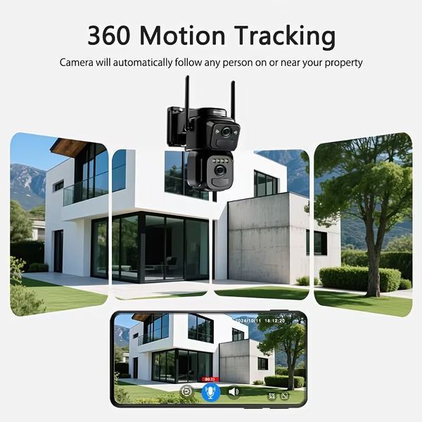 Вулична камера з двома об'єктивами та сонячною панеллю 360&deg; 1080P WiFi (сигналізація, прожектор, датчик руху, нічне бачення та двостороннє аудіо) G6554 фото