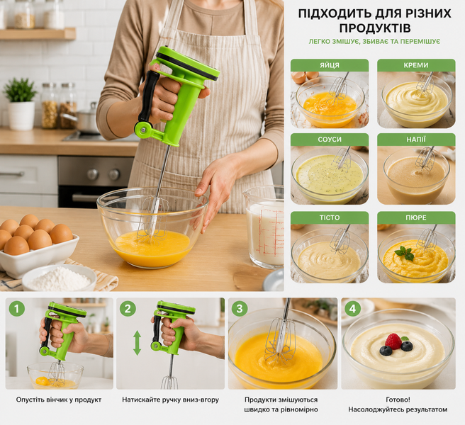 Ручний міксер Easy Flow Blender / Напівавтоматичний механічний вінчик для збивання портативний бездротовий S-Easy-Flow фото