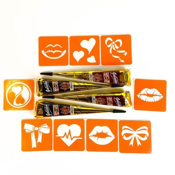 Набір хни з трафаретами для біо-тату №10 henna-set-10, 9 трафаретів henna-set-10 фото