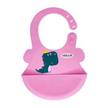 Слинявчик силіконовий "Діно" MGZ-0616(Soft-Pink) з кишенею MGZ-0616(Soft-Pink) фото