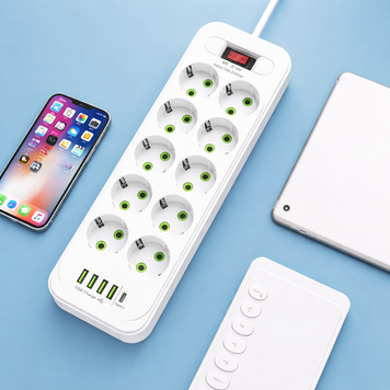 Подовжувач D10 10&times;220В+ 4&times;USB+ 1&times;Type-C 2500W 5 метрів M17560 фото