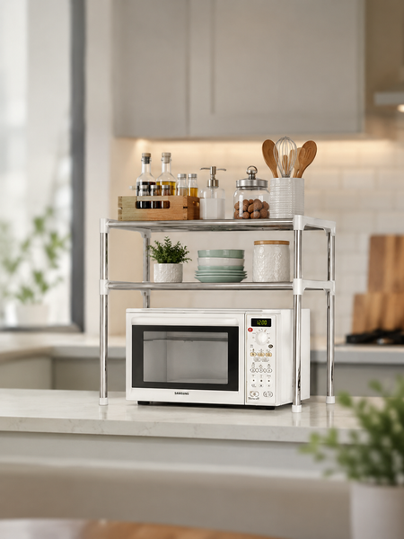 Полиця-органайзер для мікрохвильової печі Multifunctional storage rack / Multifunctional storage rack / Кухонна полиця-стелаж 2054204 фото