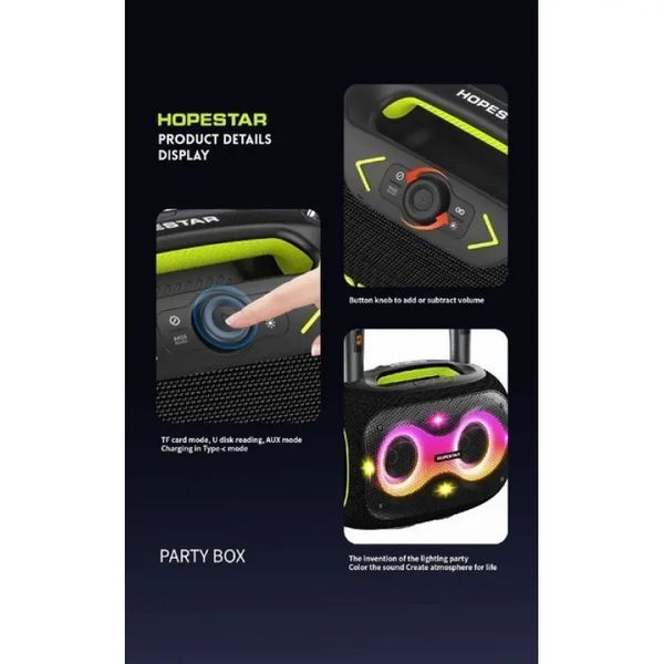 Бездротова Bluetooth колонка HOPESTAR PARTYBOX, 120 ВТ із двома мікрофонами M17226 фото