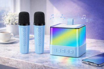 Портативна Bluetooth колонка K18 з LED підсвічуванням 2 мікрофони Блакитний K18 фото