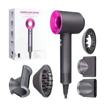 Фен з 5 різними насадками для сушіння та укладання hair dryer fan G7804 фото