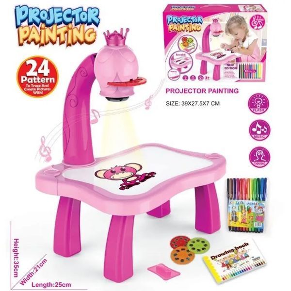 Рожевий Дитячий стіл проектор для малювання з підсвічуванням Projector Painting 24 Деталі 50900000002/1 фото