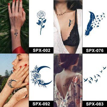 Набір із 4 довготривалих тату "Птахи та квіти" SPX-set-02, 5 х 5 см SPX-set-02 фото