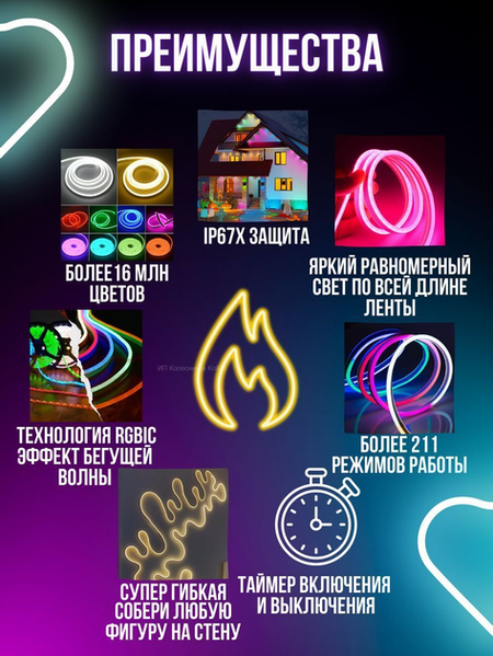 Розумна гнучка LED Neon RGB стрічка-шланг 3 метрів від USB управління режимами з телефону, Bluetooth додаток, пульт Jam12-25 фото