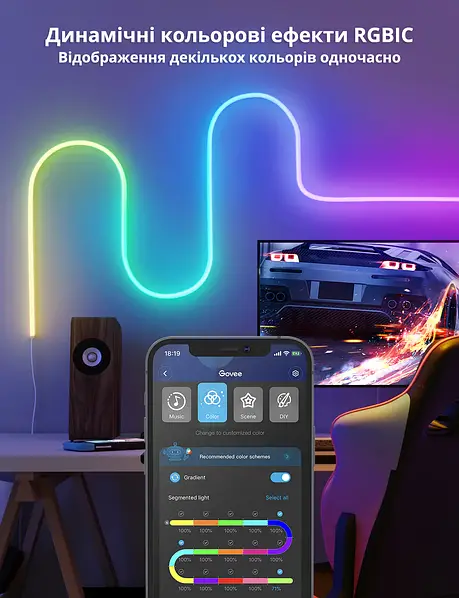 Розумна гнучка LED Neon RGB стрічка-шланг 3 метрів від USB управління режимами з телефону, Bluetooth додаток, пульт Jam12-25 фото