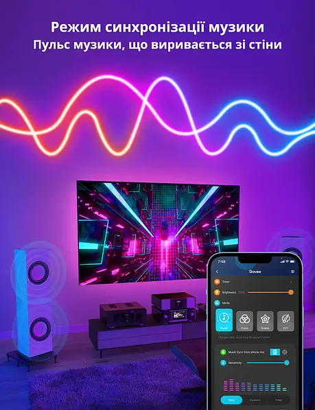 Розумна гнучка LED Neon RGB стрічка-шланг 3 метрів від USB управління режимами з телефону, Bluetooth додаток, пульт Jam12-25 фото