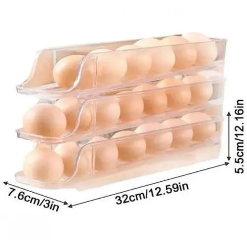 Компактний органайзер для яєць 3 ярусний автоматичний Plastic shelving / Контейнер-лоток для яєць Jam99 фото