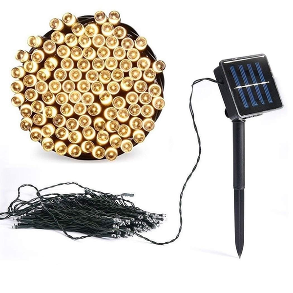 Гірлянда нитка на сонячній батареї 1000 LED 100 м чорний дріт жовтий G5860 фото