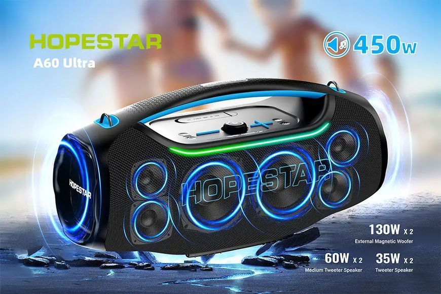 Колонка Bluetooth Hopestar A60 Ultra 450 Вт с микрофоном RGB, IPX6, 30000 мАч M17516 фото