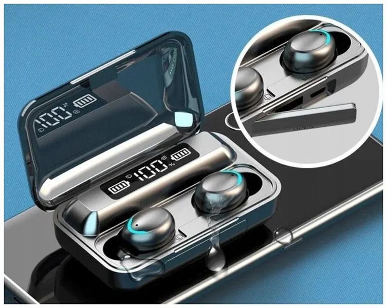 Навушники F9 TWS V5.0 Бездротові сенсорні Bluetooth з індикатором заряду чорні водонепроникні (NB-1) Jav77874 фото