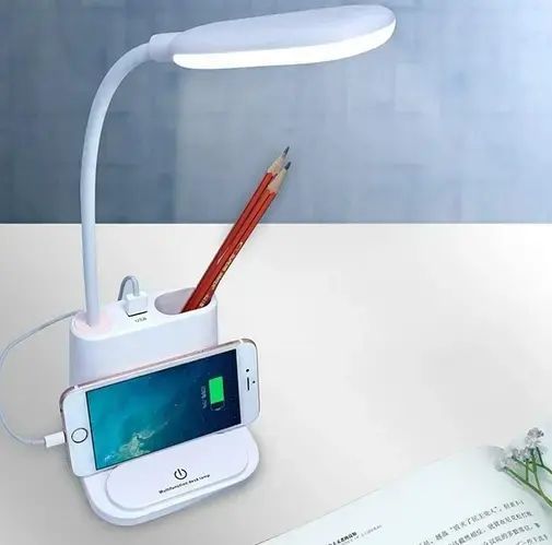 Рожева Акумуляторна настільна LED лампа Bionic Desk Lamp c USB виходом, органайзером та підставкою для смартфона 2050018/1 фото