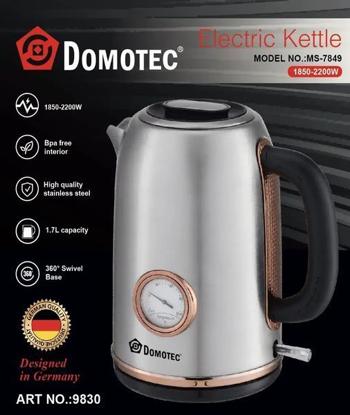 Електрочайник з термометром та корпусом з нержавіючої сталі Domotec MS 7849 sp9830 фото
