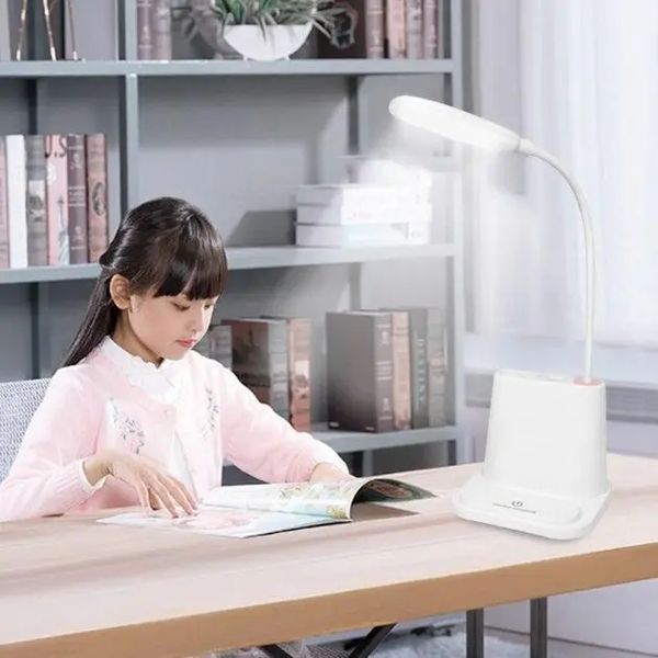 Рожева Акумуляторна настільна LED лампа Bionic Desk Lamp c USB виходом, органайзером та підставкою для смартфона 2050018/1 фото