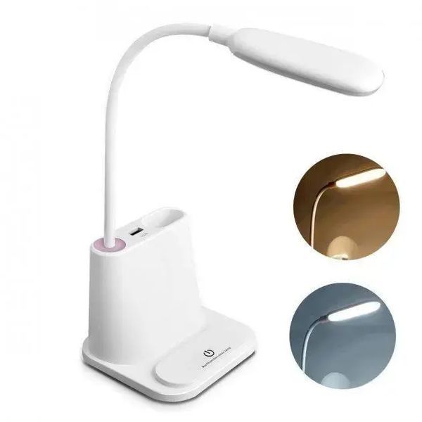 Рожева Акумуляторна настільна LED лампа Bionic Desk Lamp c USB виходом, органайзером та підставкою для смартфона 2050018/1 фото