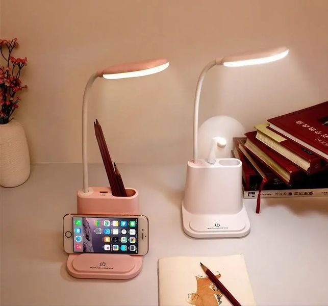 Рожева Акумуляторна настільна LED лампа Bionic Desk Lamp c USB виходом, органайзером та підставкою для смартфона 2050018/1 фото