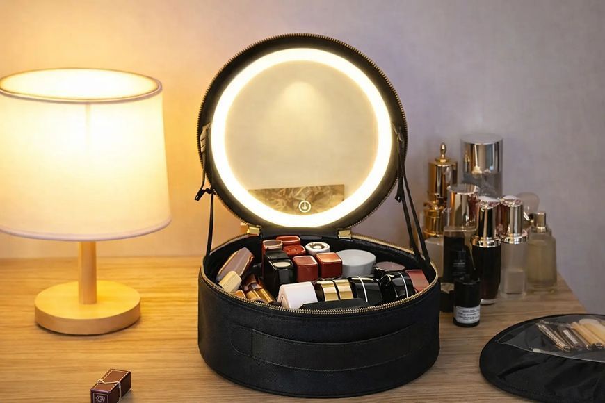 Косметичка-органайзер з LED дзеркалом, 29х28х11 см/Дорожня косметичка 2054885 фото
