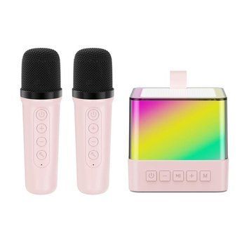 Портативна Bluetooth колонка K18 з LED підсвічуванням 2 мікрофони рожевий G6323 фото