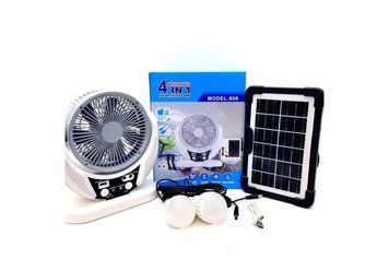 Вентилятор портативний 4в1 (6", сонячна панель, 2 LED лампи, 2 швидкості, 6Вт, USB, 3.2V/4000 мАг) M17198 фото