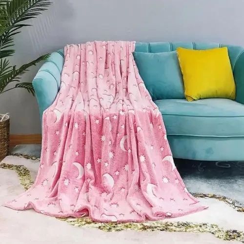 М'яка ковдра-плед зоряне небо 100х150 см Світиться в темряві Magic Blanket Рожеве MBP1005 фото