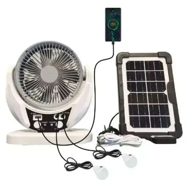 Вентилятор портативний 4в1 (6", сонячна панель, 2 LED лампи, 2 швидкості, 6Вт, USB, 3.2V/4000 мАг) M17198 фото