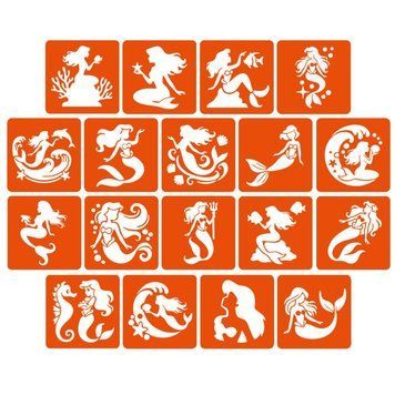 Набір трафаретів для біо-тату "Русалки" mermaids-5x5-18, 18 трафаретів mermaids-5x5-18 фото