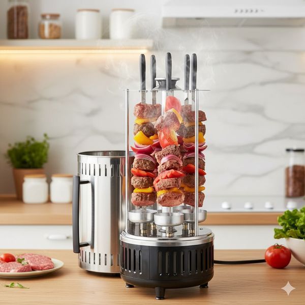 Шашличниця Електрична кухонна Crownberg CB 7415 Шашлик будинку 5 шампурів 1000 Вт Нержавійка CB7415 фото
