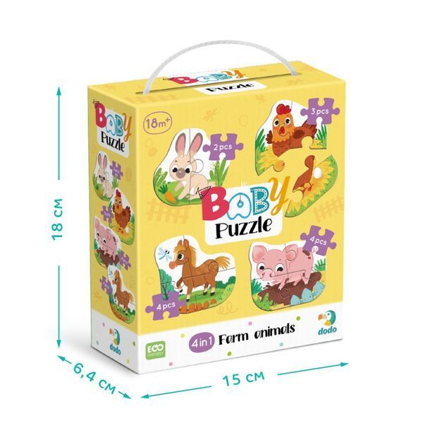 Дитячий пазл 4 в 1 "Baby puzzle. Сільські тварини" DoDo Toys 300686 набір 4 в 1 300686 фото