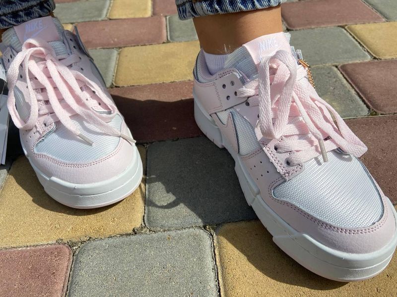 Жіночі кросівки NIKE DUNK, натуральна шкіра, білі з рожевими вставками 2013A фото