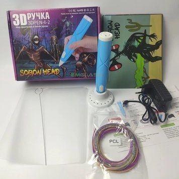 Дитяча 3D-ручка для малювання з екопластиком 3D-6-2 набір з трафаретами N3DP62 фото